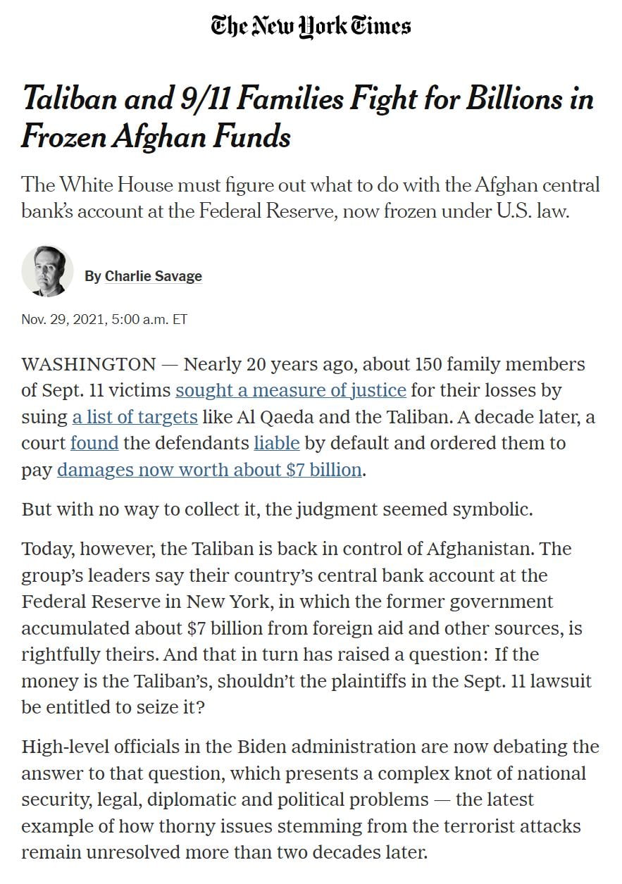 9/11 victims' families want Afghanistan's  billion in frozen...