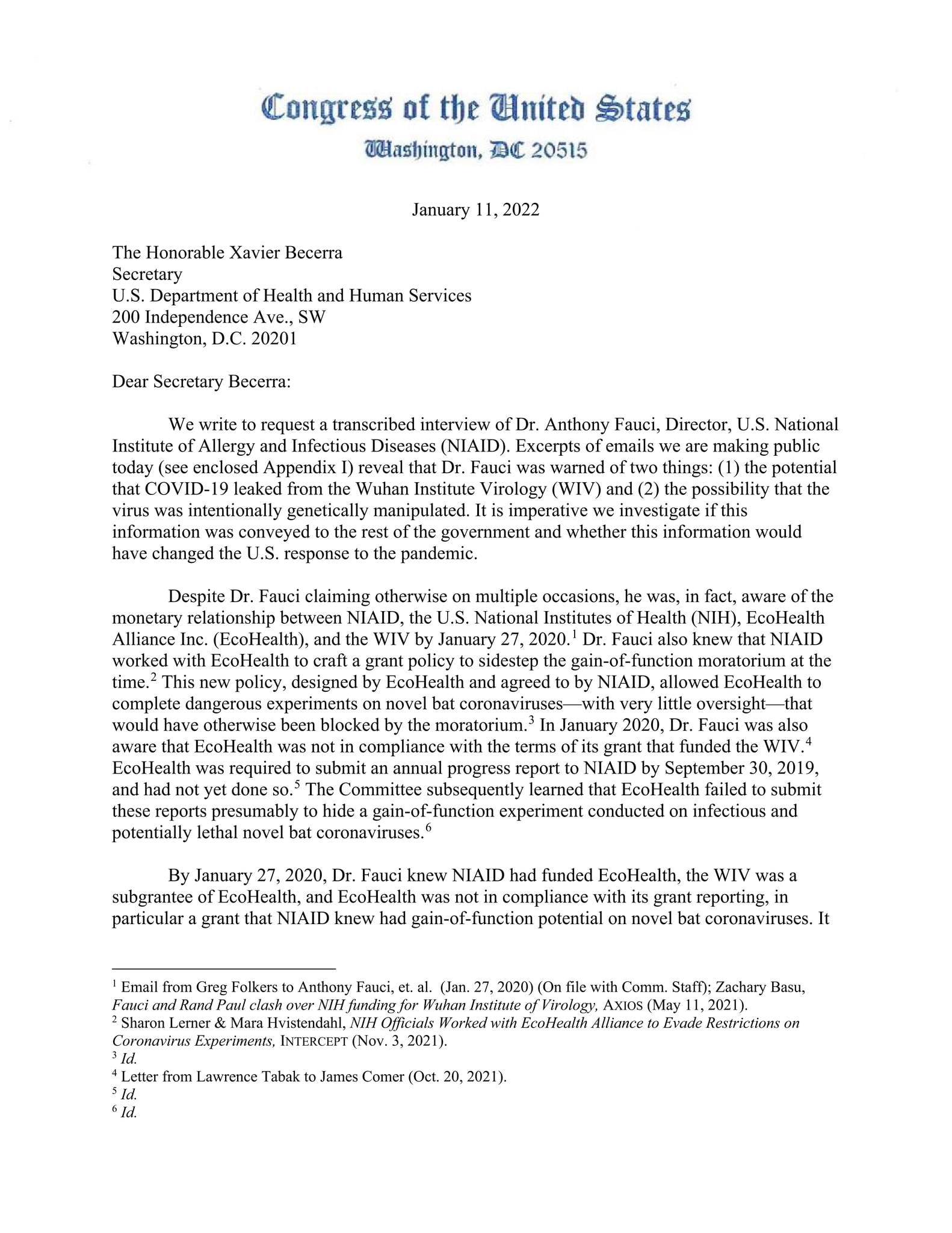 House Oversight Committee Republicans, Fauci emails downplaying Wuhan lab...