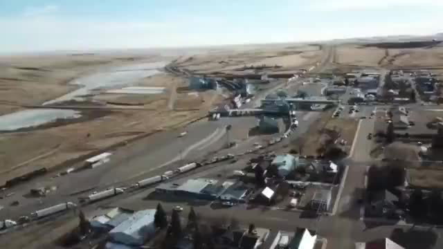 Canadian-American truck convoy blocking the US-Canada border crossing between...