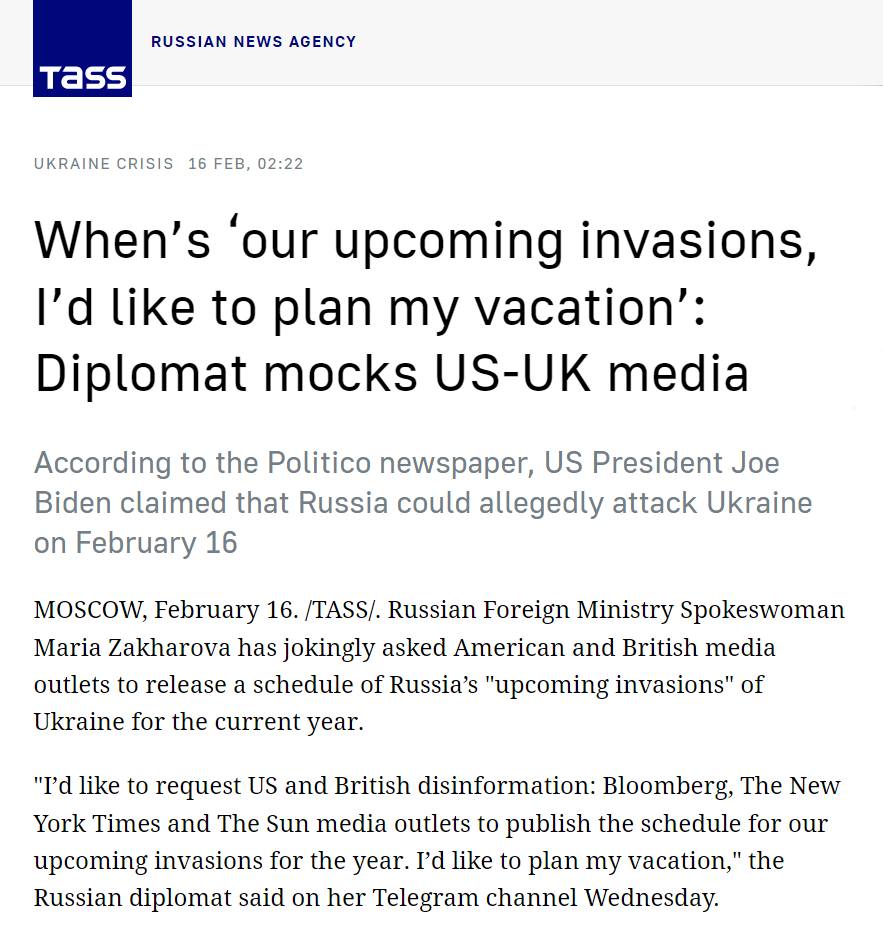 Russian mocking aside, every day that Russia does not...