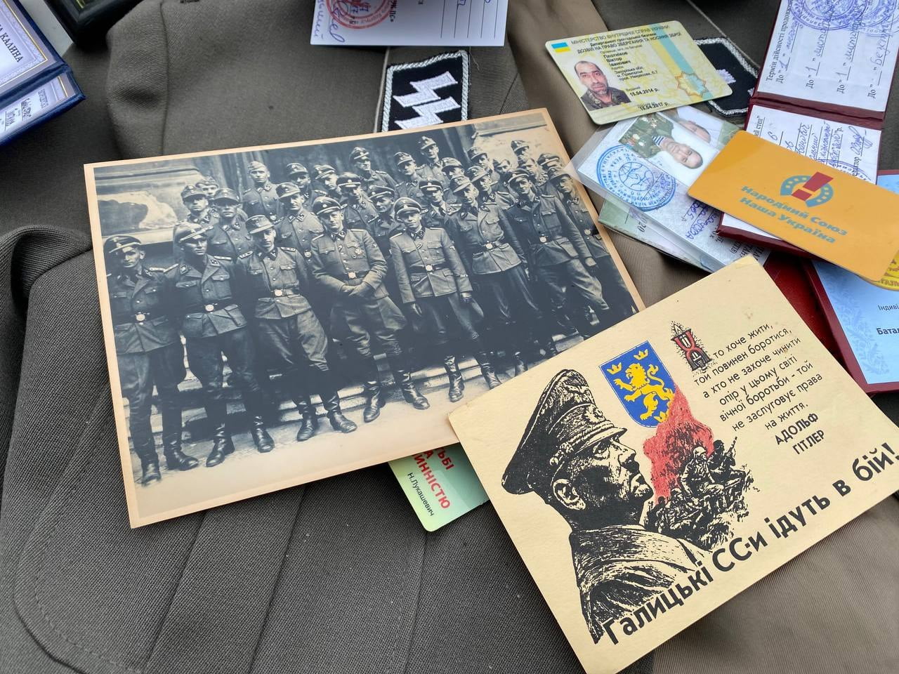 Some Nazi memorabilia discovered by Russian forces during a...