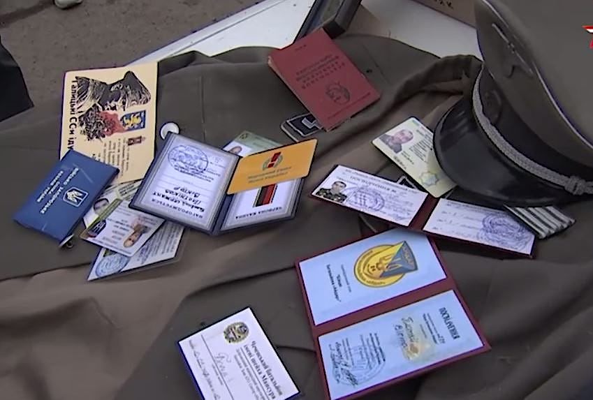 Some Nazi memorabilia discovered by Russian forces during a...