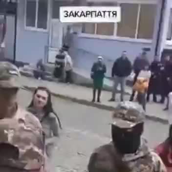 Ukrainian women in Transcarpathia in western Ukraine protesting their...