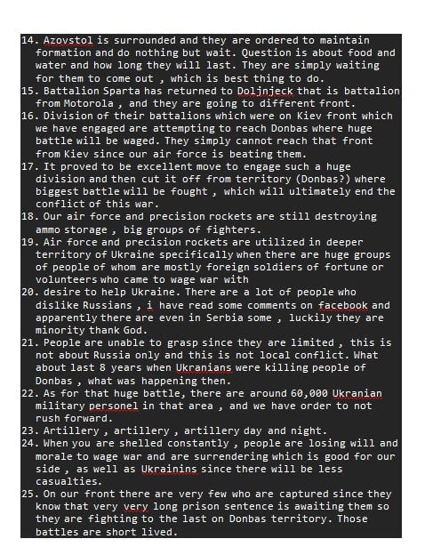 An alleged Russian report from the frontline in Donbass