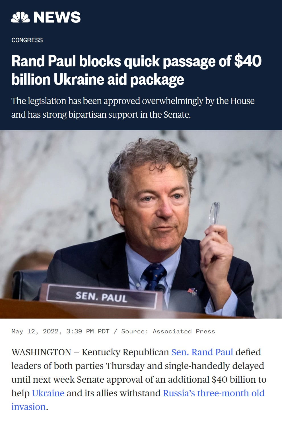 Rand Paul delays Biden's  billion handout to Ukraine