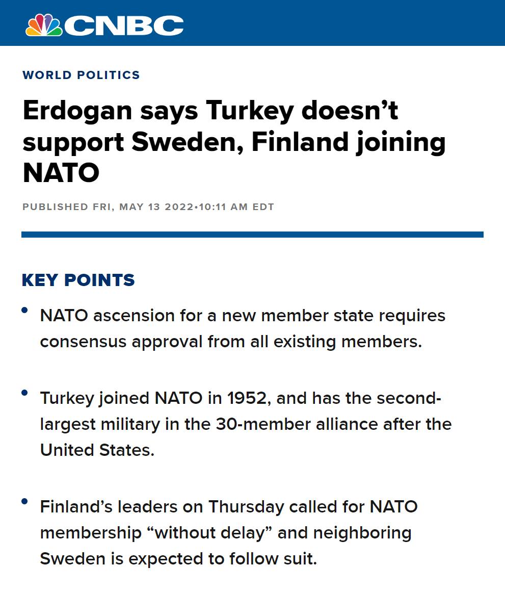 Turkey doesn't support Sweden, Finland joining NATO