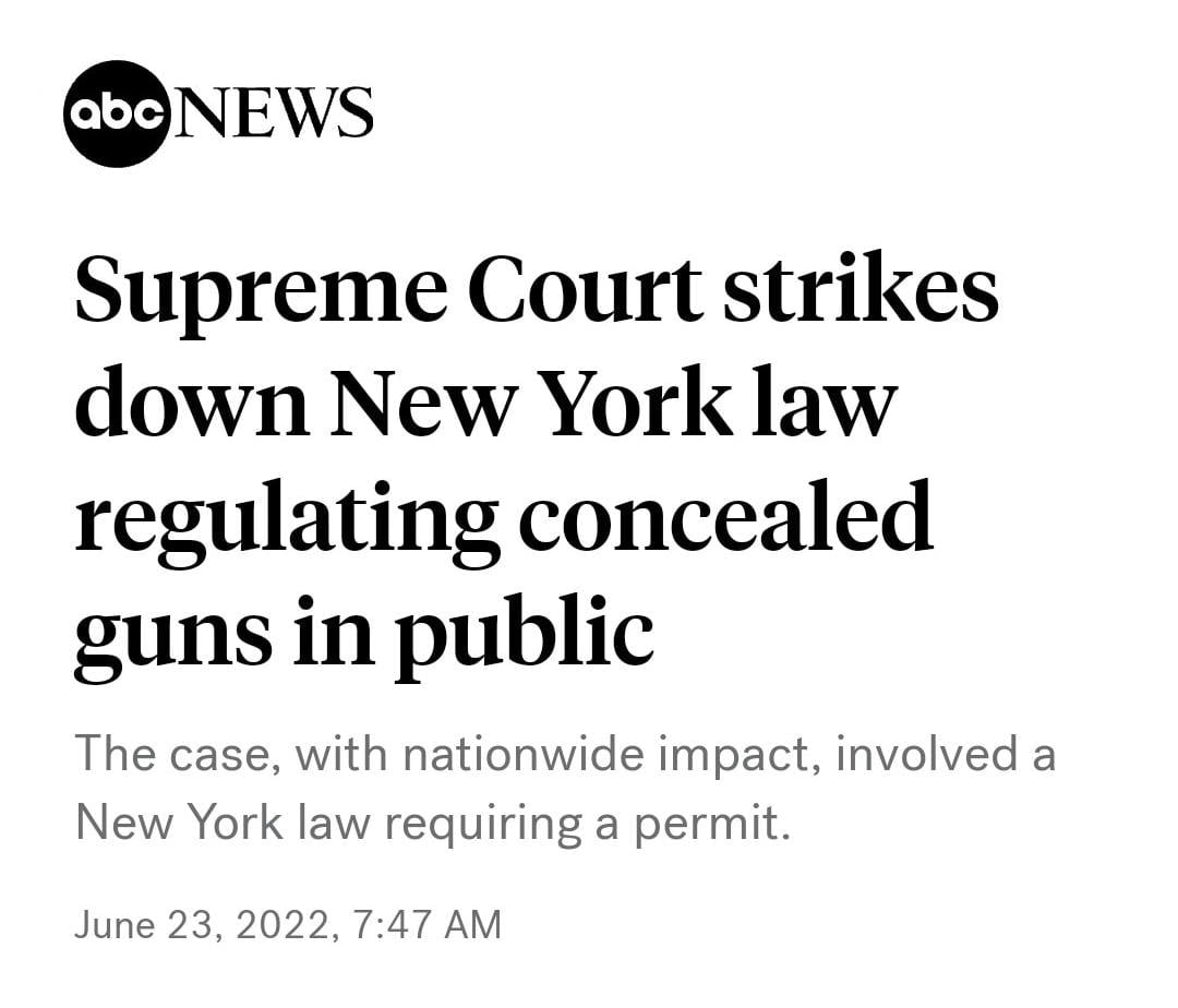 Supreme Court overturns NY concealed carry handgun restrictions, no...