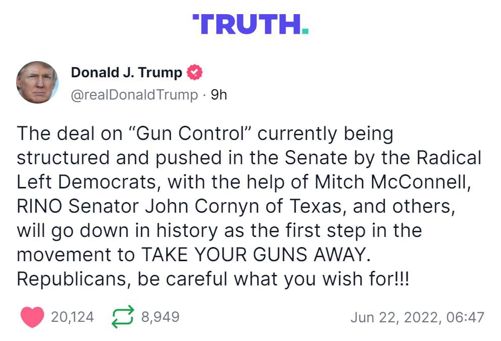 Trump statement on Senate Republicans capitulating on gun control