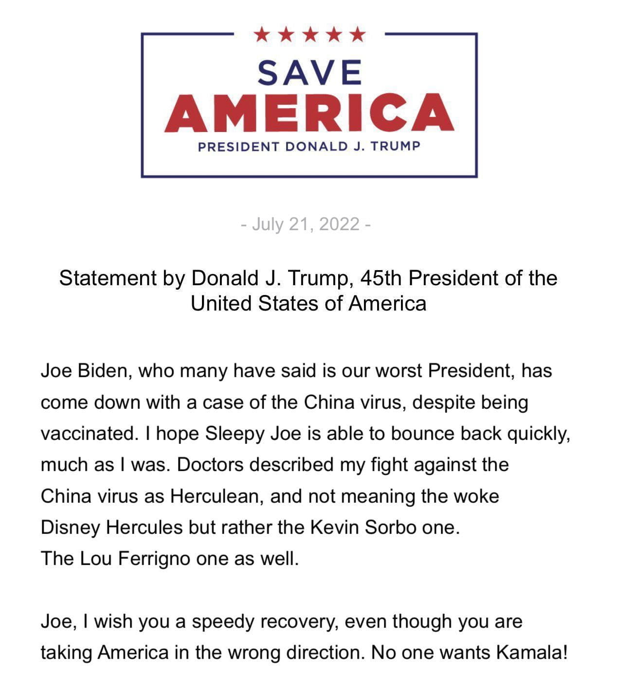 It's a fake, but funny Trump statement on Biden...