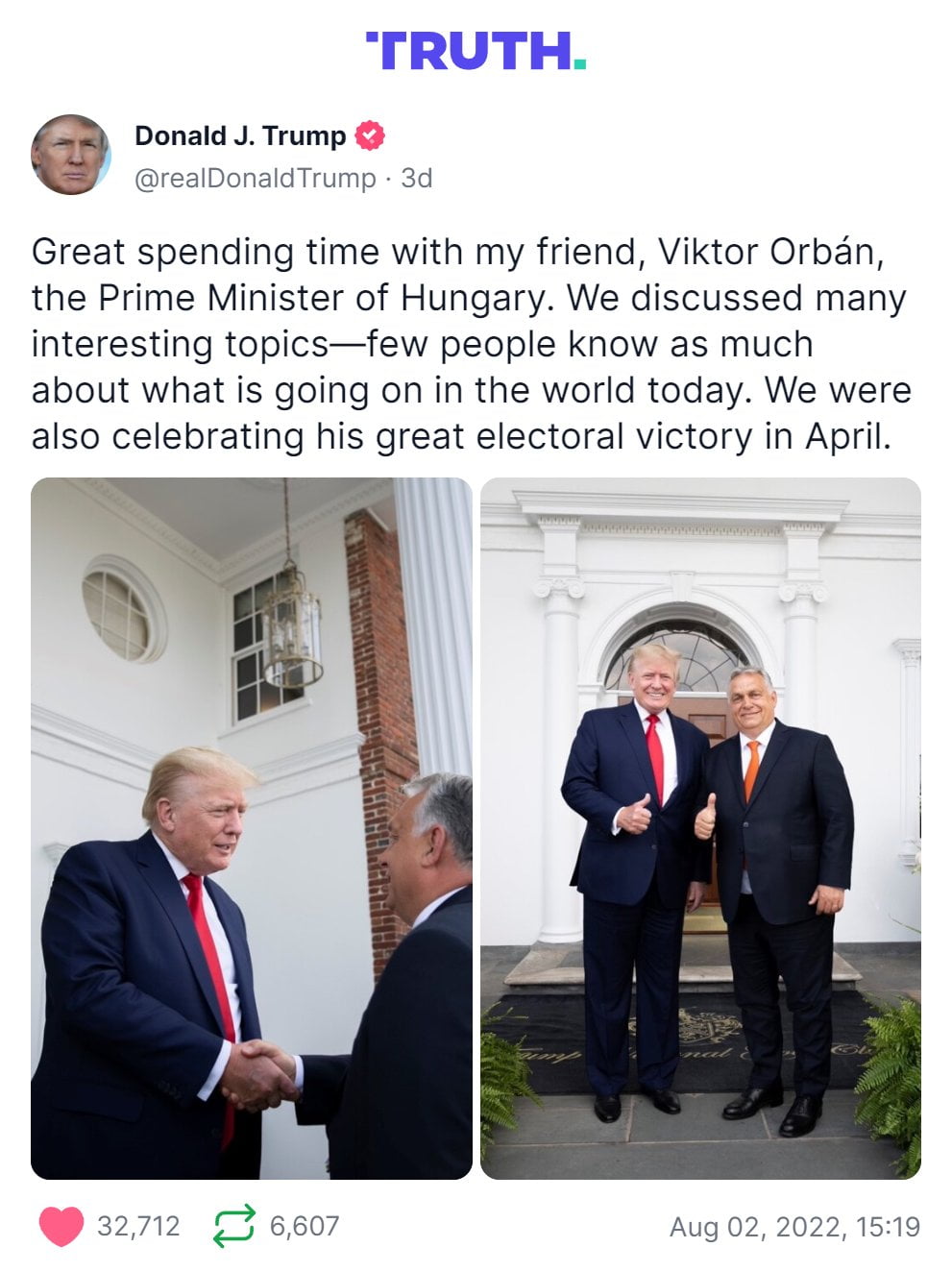 Trump met with Viktor Orbán of Hungary