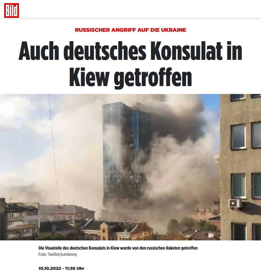 Russian missile strike on German embassy visa office building...