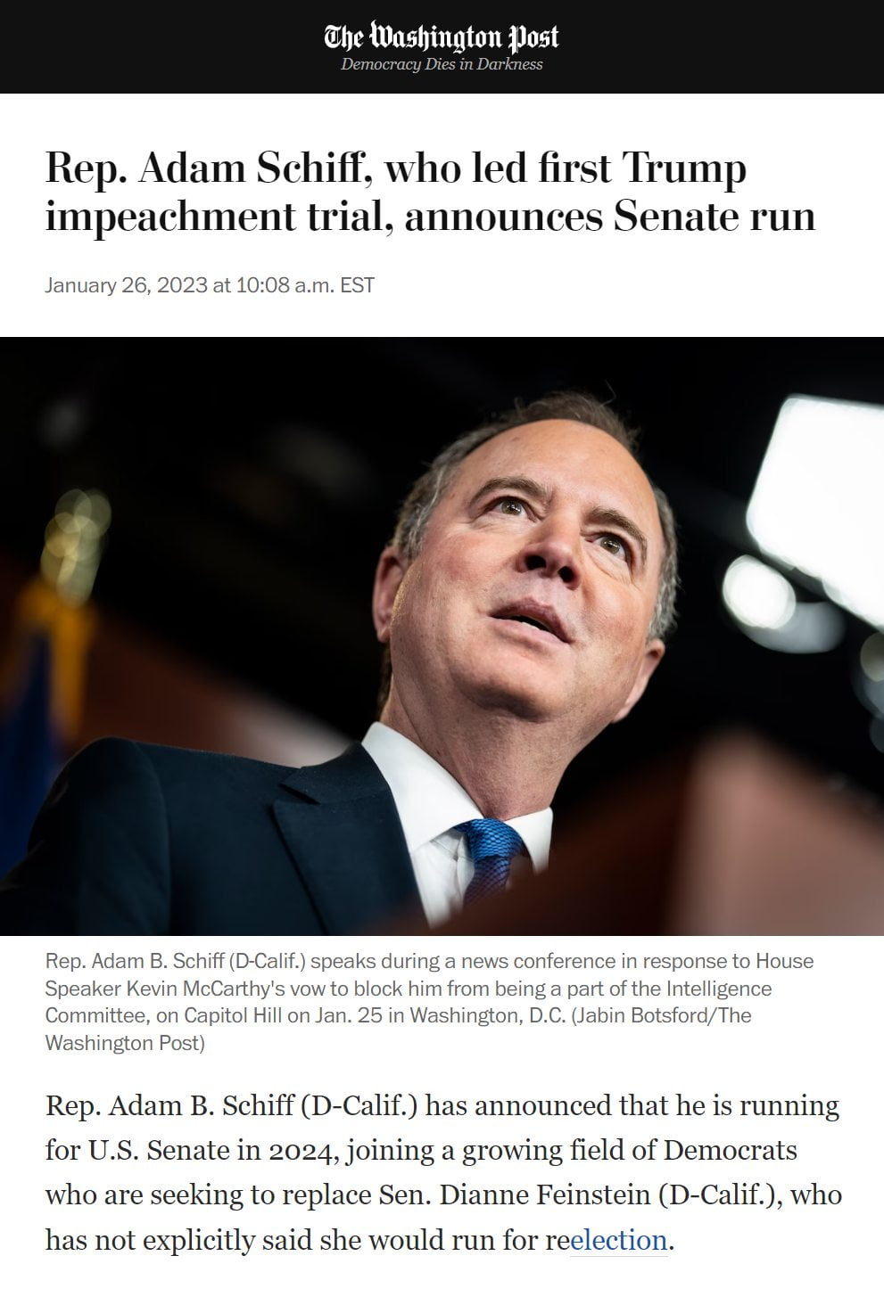 Adam Schiff of Russia collusion fame announces Senate run...