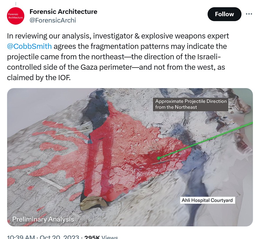 In review, damage patterns at Al-Ahli Baptist Hospital may...