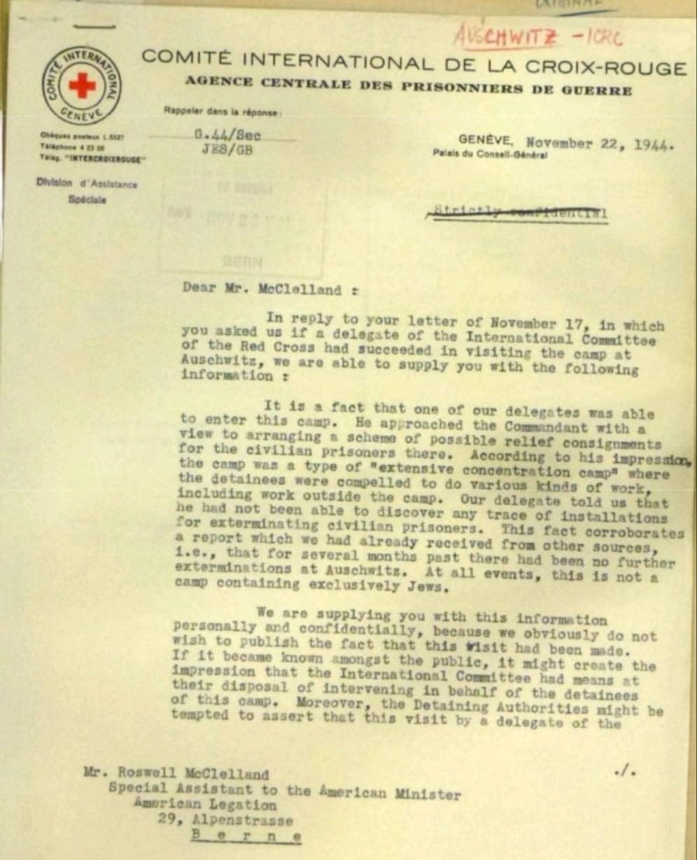 The Red Cross letter from 1944 about Auschwitz which...