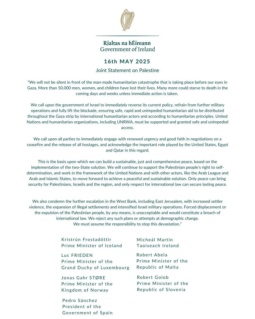 Joint statement by Iceland, Luxembourg, Norway, Spain, Ireland, Malta...