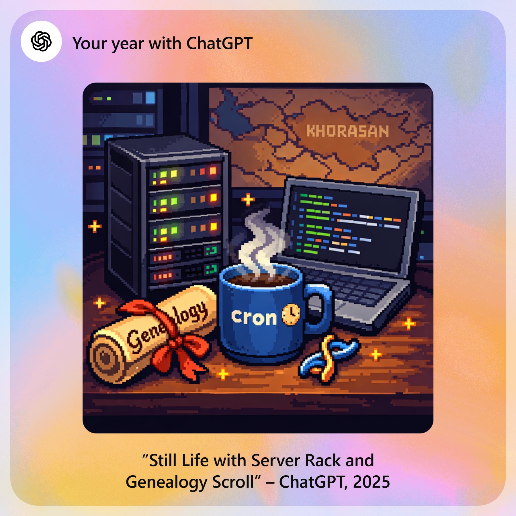 “Still Life with Server Rack and Genealogy Scroll” –...