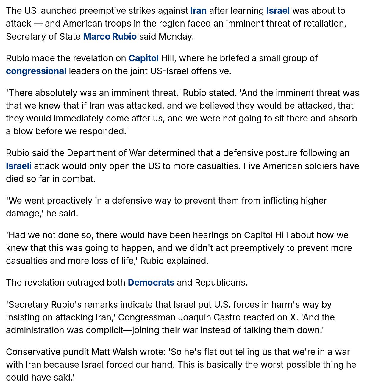 Marco Rubio admits Israel forced US into war with...