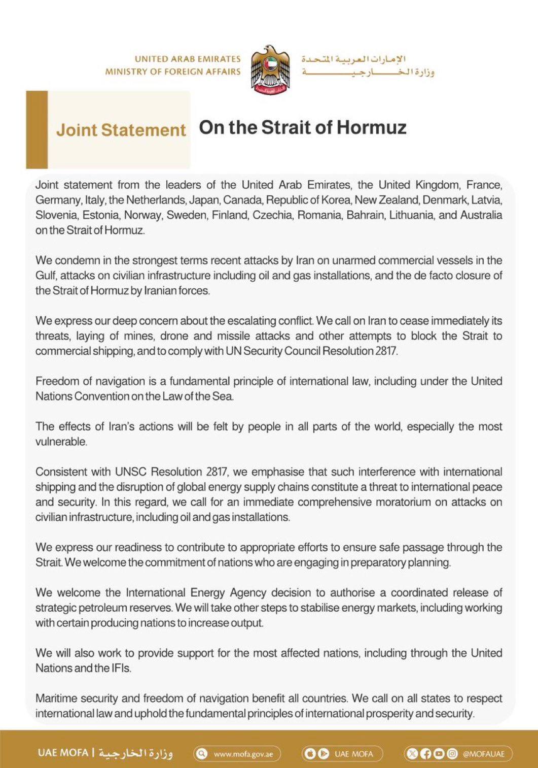 Joint statement by irrelevant countries on Hormuz